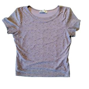 Hollister Crop Top, Lavender With Sheer Floral Overlay, Cap Sleeves, Size M